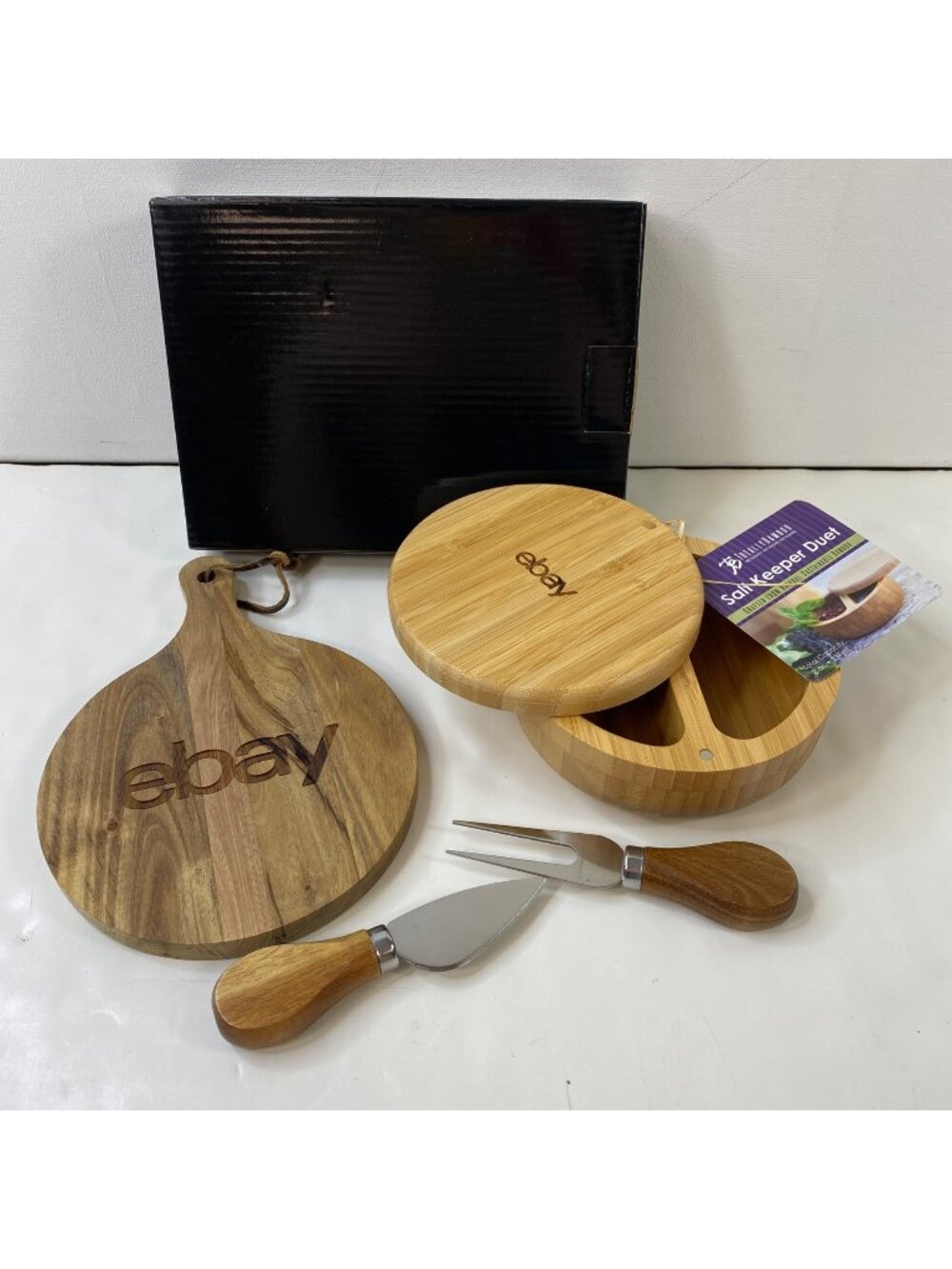 Bamboo Wood Cheese Board Set Cheese Knife Fork eBay Logo 11" Board eBayana